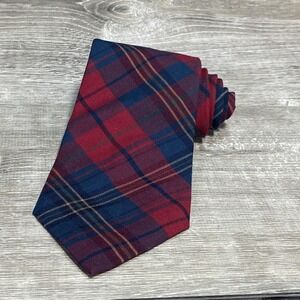 Pendleton Tie‎ Mens One Size Red Navy Tartan Plaid 100% Wool Necktie Lined